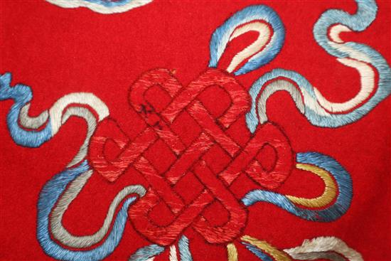 A Chinese embroidered silk dragon wall hanging, early 20th century